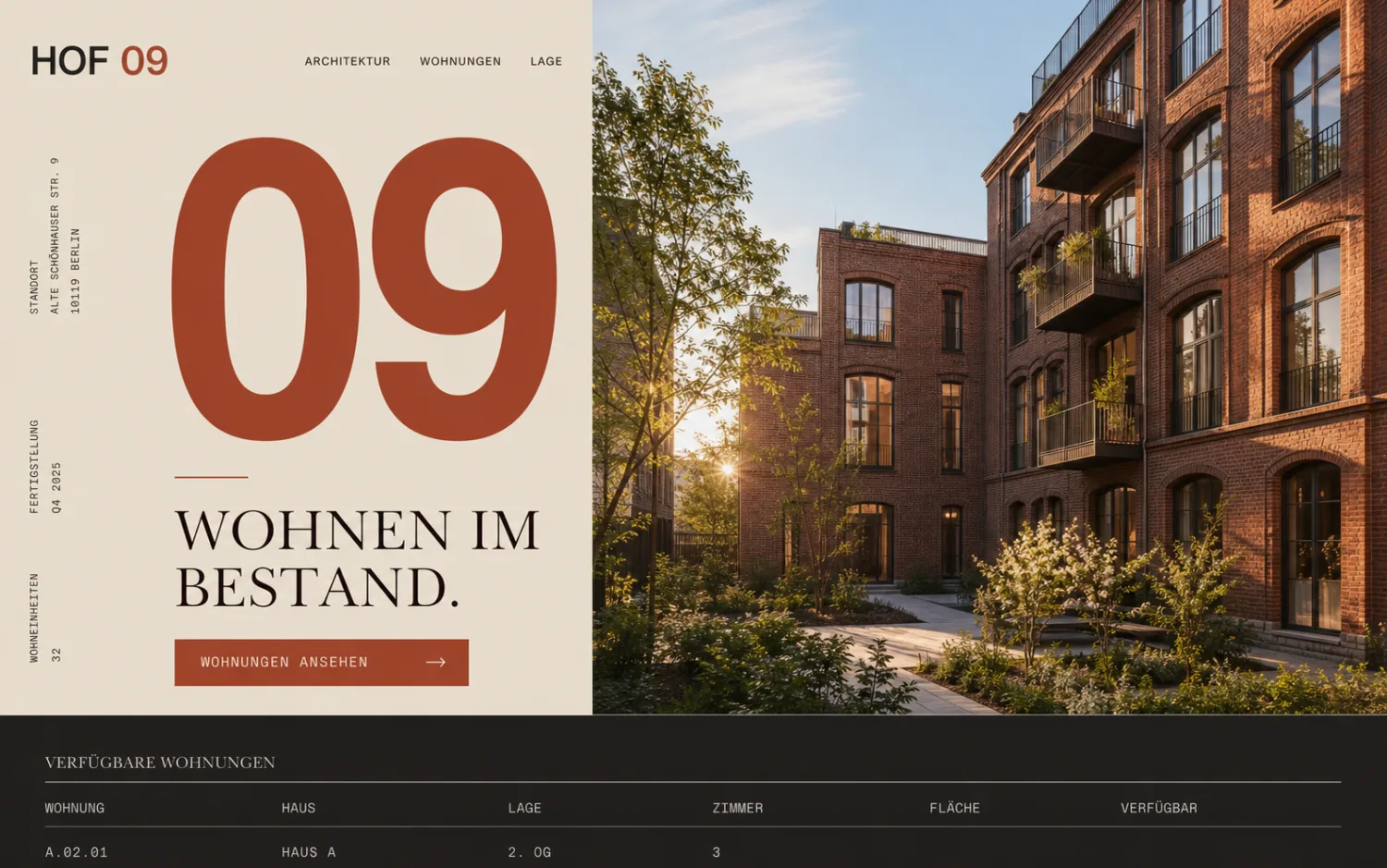 Design-Konzept Hof 09 – Immobilien (fiktiv)